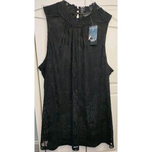 Torrid Lace Tank Cami Size 1 Mock Neck Black Floral Sleeveless Stretch NWT